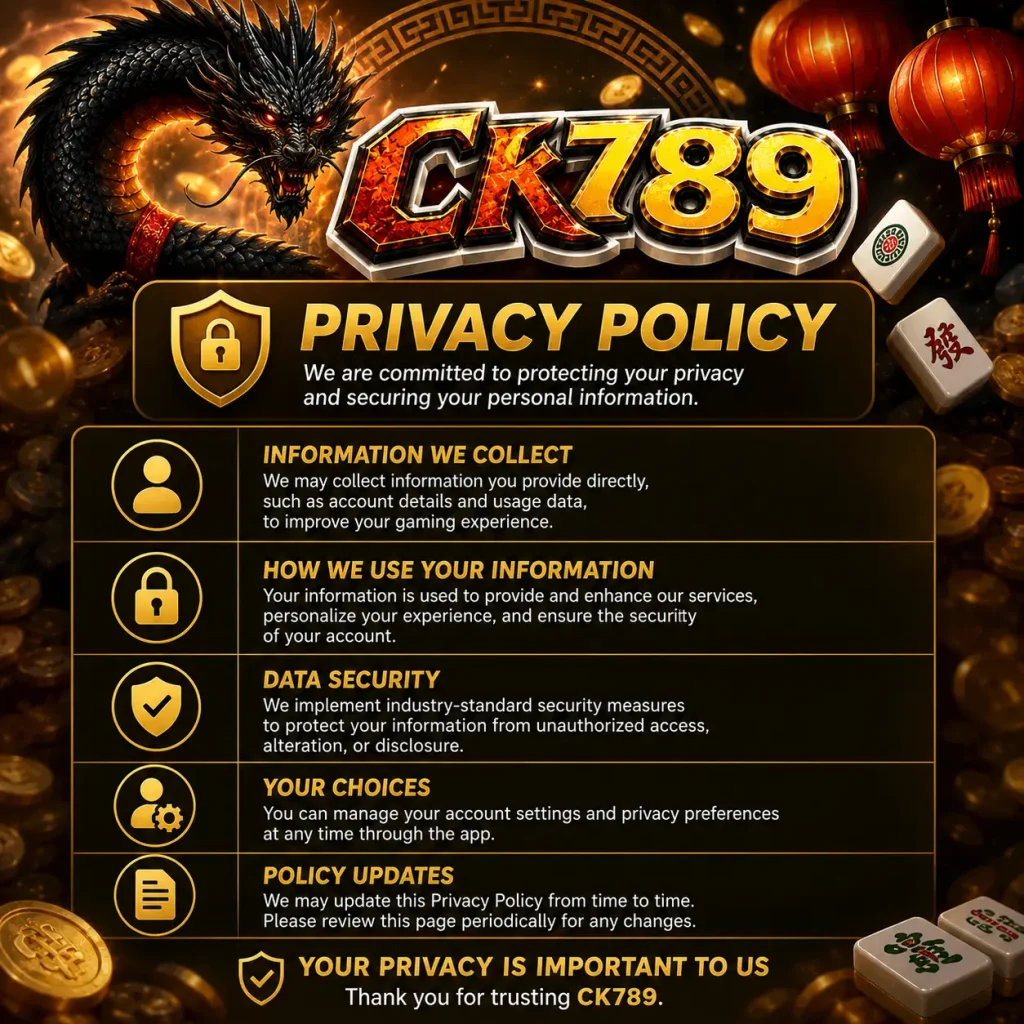 Infografis kebijakan privasi CK789 resmi mengenai jaminan pengamanan data akun dan enkripsi berlapis bagi semua anggota